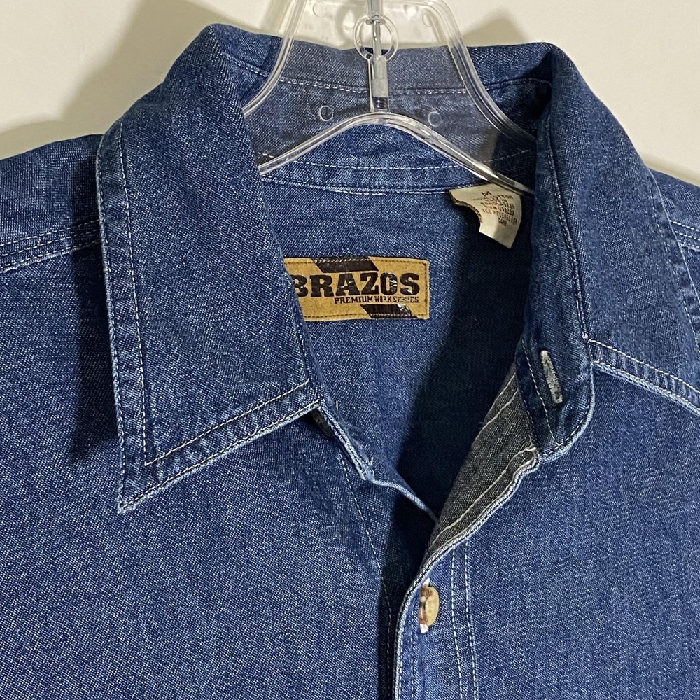Brazos Shirt Mens Medium Blue Denim Short Sleeve Button Up Workwear Pockets - Picture 9 of 16